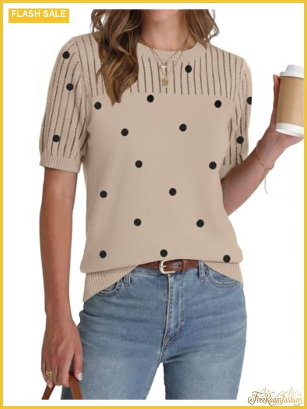 Zeagoo Short Sleeve Sweater Hollow Out Crew Neck Business Casual Knit Top